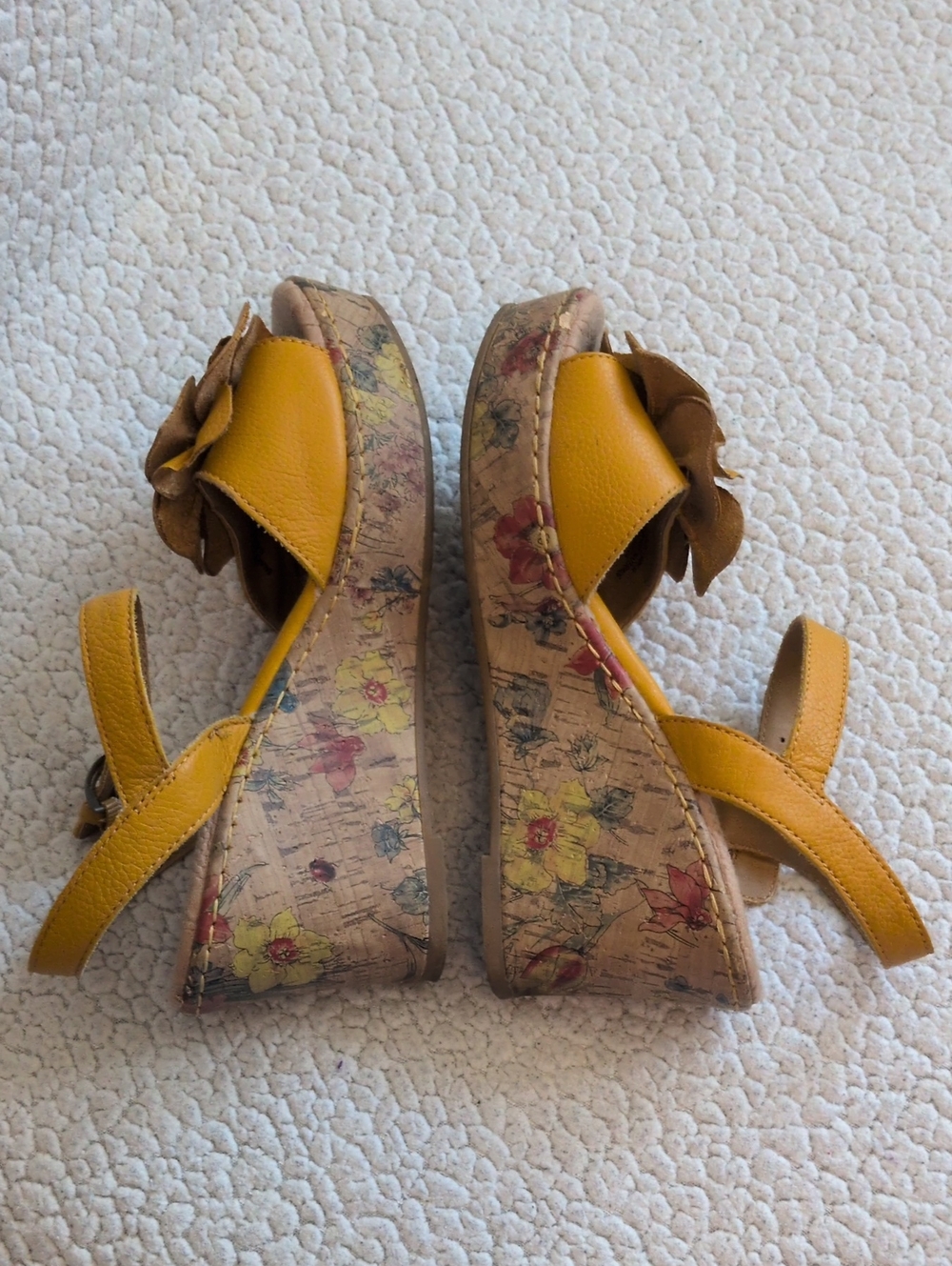 BOC Floral Leather Sling Back Strap Platform Wood Wedge Sandals Feminine Summer - Picture 5 of 13